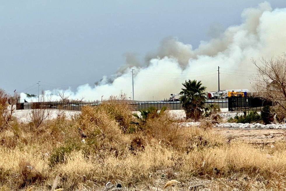 A fire burns near Clark County Wetlands Park on Thursday, Feb. 1, 2024. (L.E. Baskow/Las Vegas ...