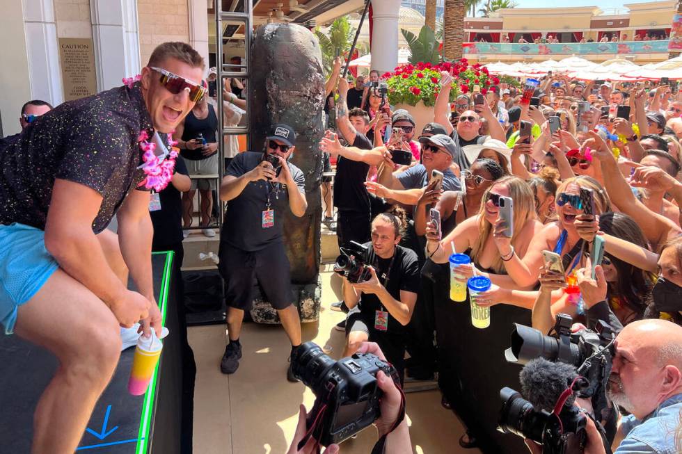 Rob Gronkowski fires up the crown during Gronk Beach party at Encore Beach Club on the Strip in ...