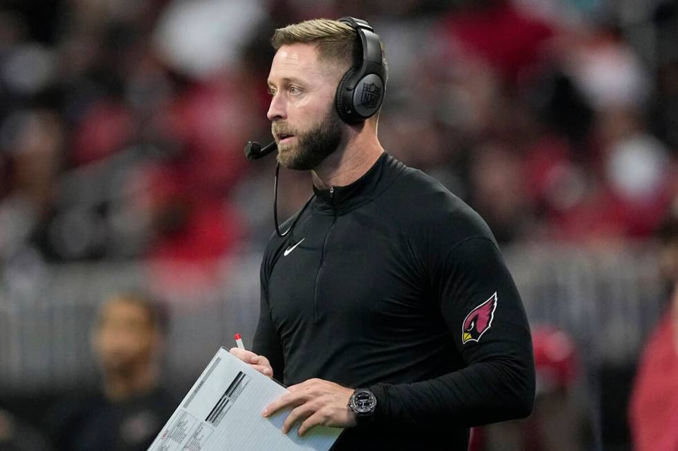 FILE - Arizona Cardinals head coach Kliff Kingsbury watches play against the Atlanta Falcons du ...