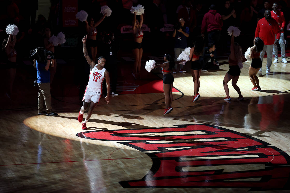 UNLV Rebels guard Luis Rodriguez (15) is announced in the starting lineup before an NCAA colleg ...