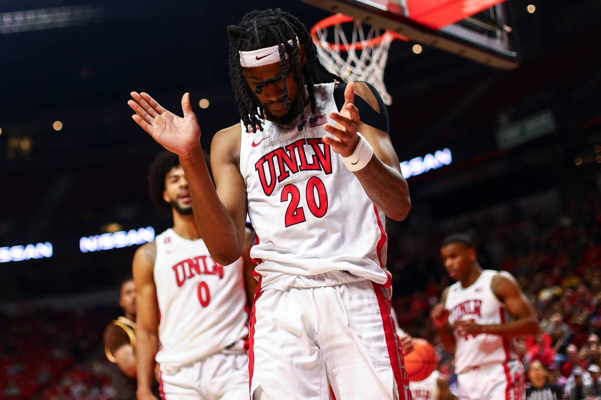 UNLV Rebels forward Keylan Boone (20) celebrates after scoring during the second half of an NCA ...