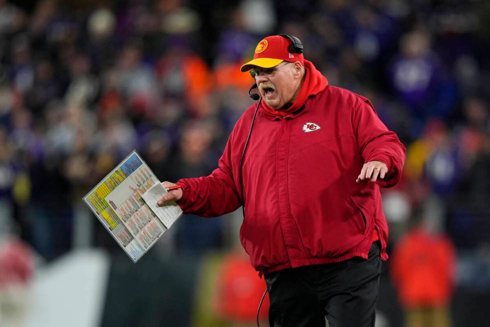 Kansas City Chiefs' Andy Reid reacts during the AFC Championship NFL football game, Sunday, Jan ...