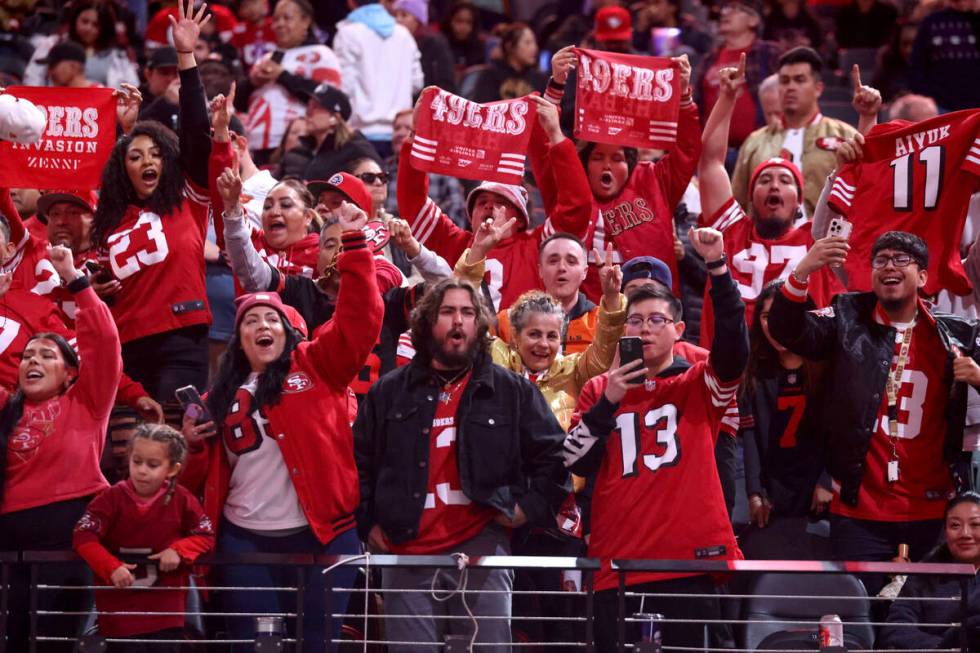 San Francisco 49ers cheer for their team during Super Bowl Opening Night festivities at Allegia ...