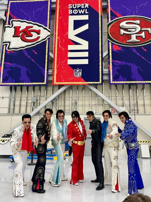 The troupe of Elvis impressionists who greeted the 49ers and Chiefs at Reid International Airpo ...