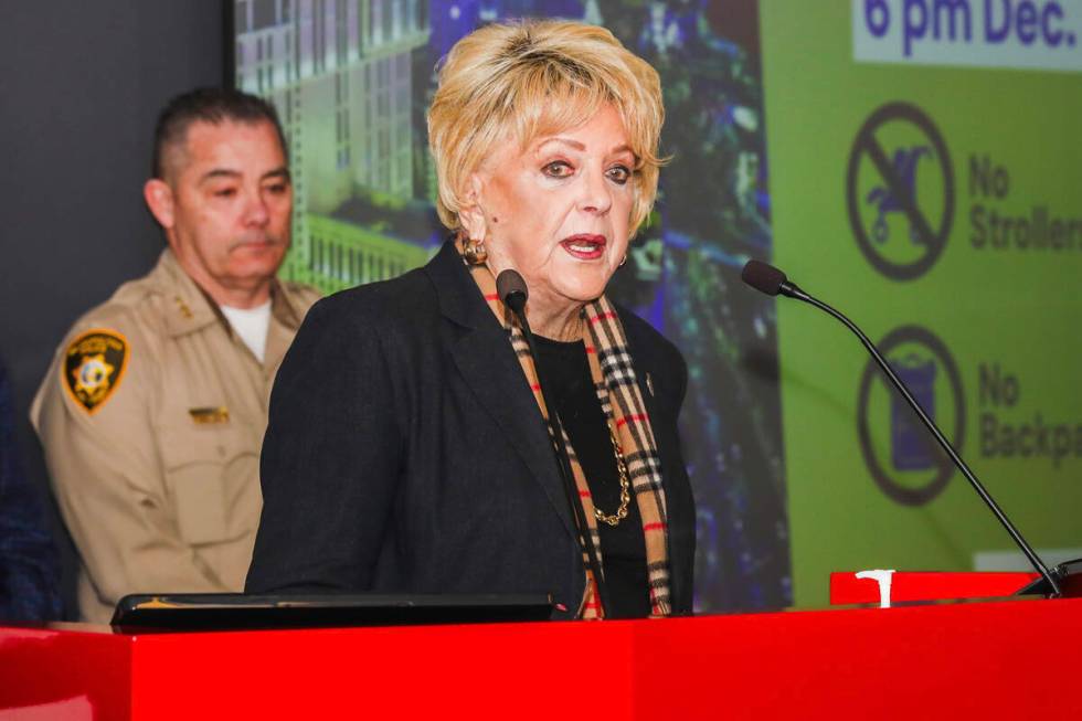 Las Vegas Mayor Carol Goodman speaks during the New Year's Eve Safety 2023 Press Conference hel ...