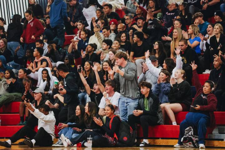Liberty students cheer near the end of a game between Bishop Gorman and Liberty at Liberty High ...