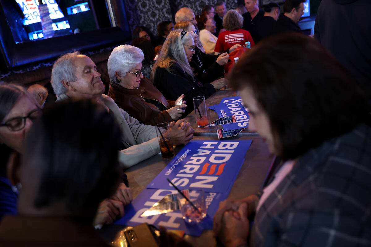 Democrats await results during a celebration after polls in the primary preference election clo ...