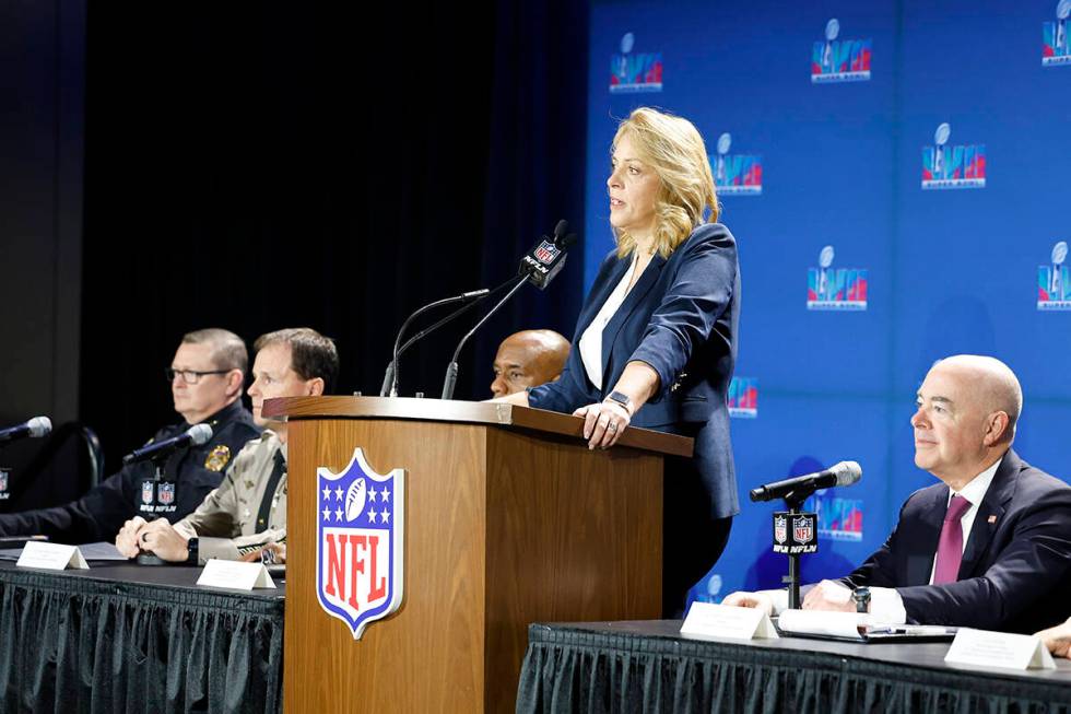 Cathy Lanier, Senior Vice President of Security for the NFL speaks during the Super Bowl Public ...