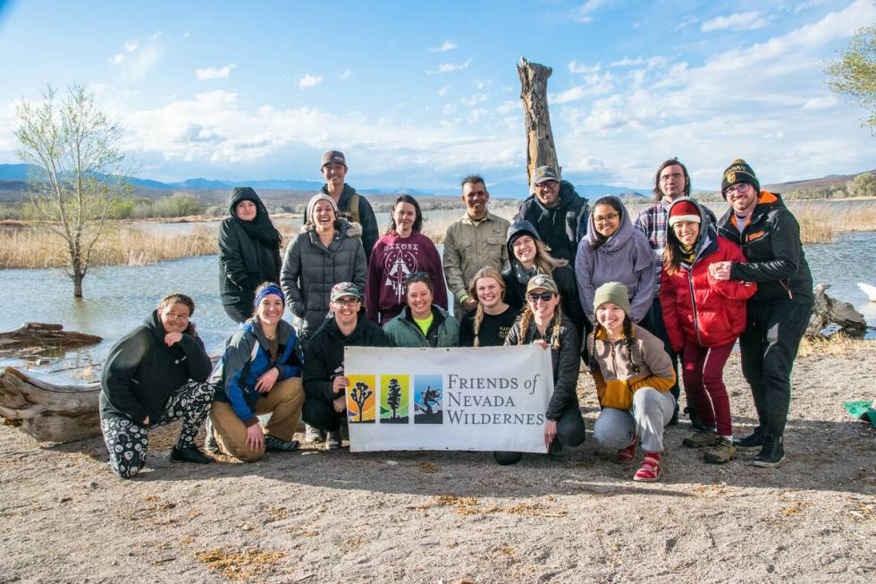 Students on an Alternative Spring Break trip pose for a group photo. (Friends of Nevada Wilderness)