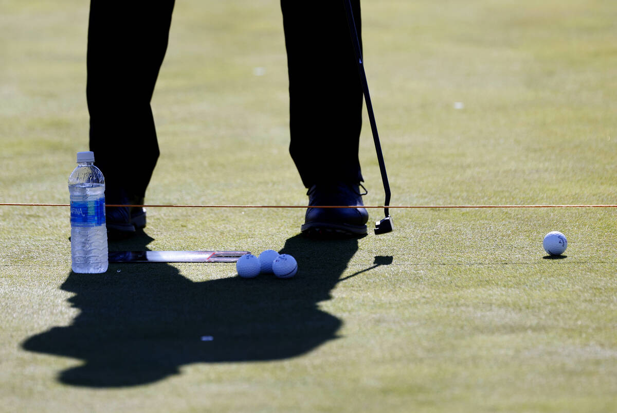 Patrick Reed practices before LIV Golf Las Vegas Pro-Am tournament at Las Vegas Country Club, o ...