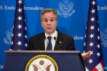 U.S. Secretary of State Antony Blinken speaks during a press conference in Tel Aviv, Israel, We ...