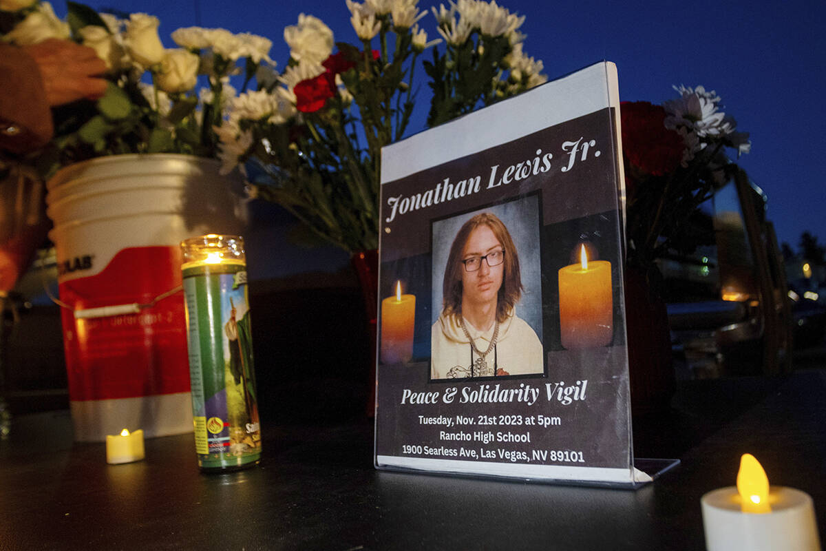 FILE - A memorial for Jonathan Lewis Jr. is set up in an alleyway near Rancho High School in ea ...