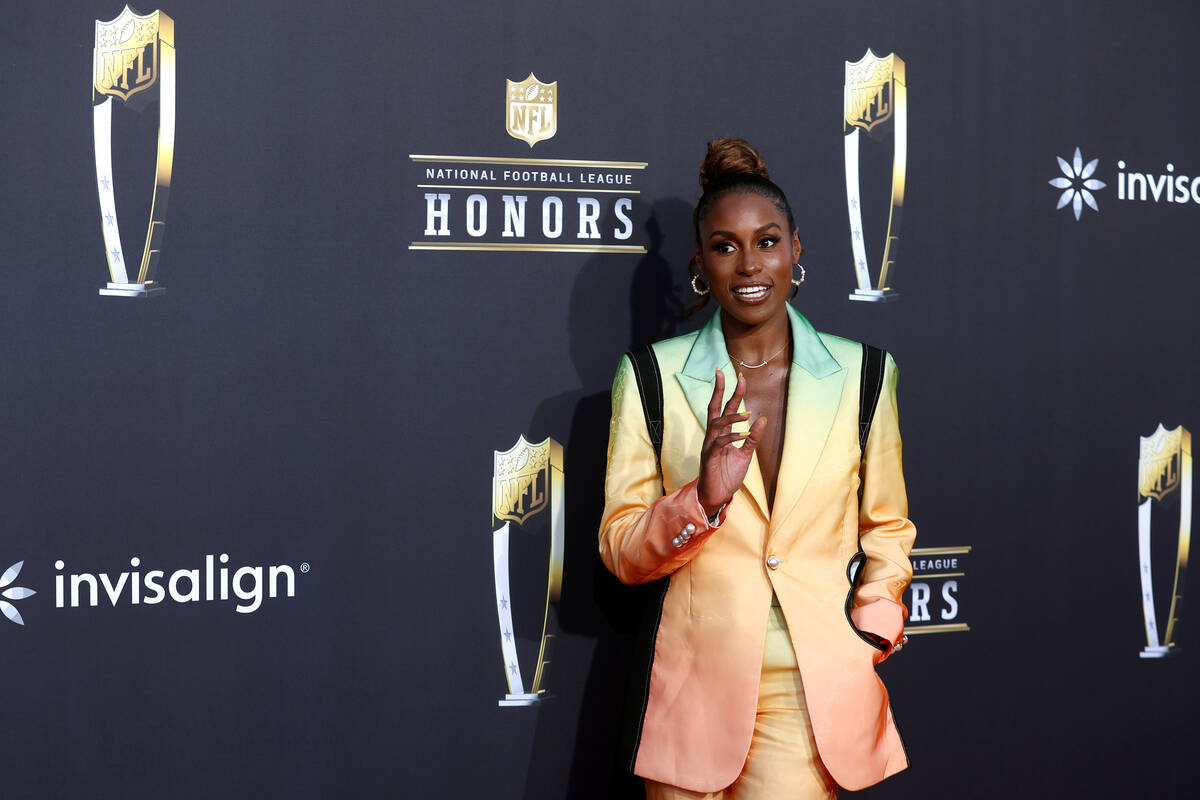 Issa Rae poses on the red carpet before the annual NFL Honors awards show at Resorts World on T ...