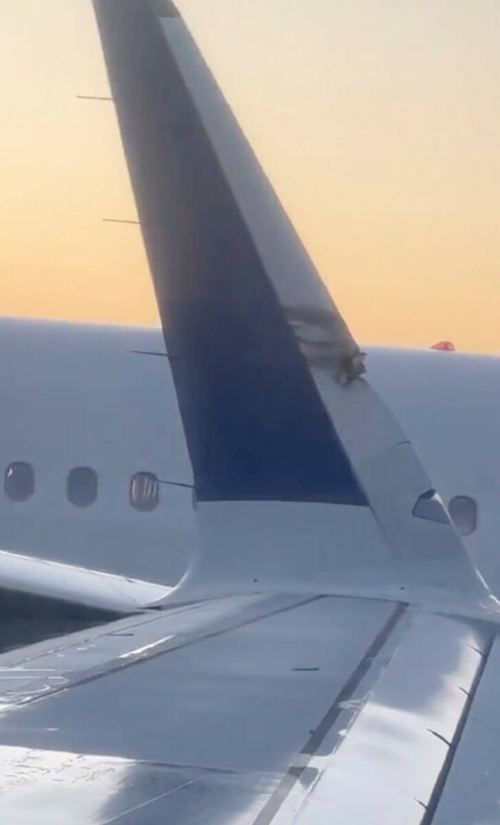 This image provided by Brian O'Neil shows a damaged plane's wingtip after two JetBlue planes ma ...