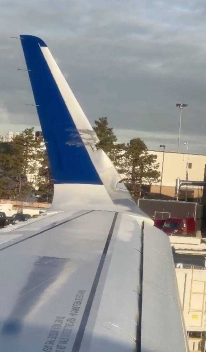 This image provided by Brian O'Neil shows a damaged plane's wingtip after two JetBlue planes ma ...