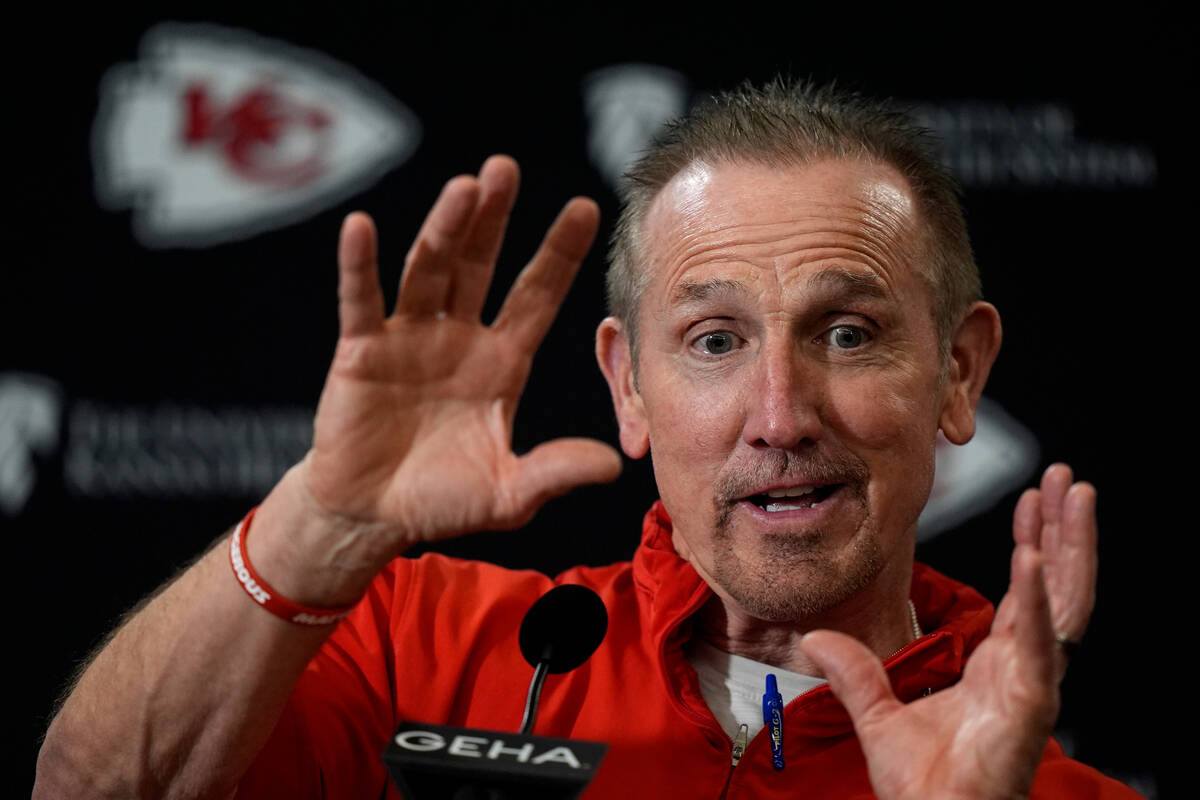 Kansas City Chiefs defensive coordinator Steve Spagnuolo talks to the media before the team's N ...