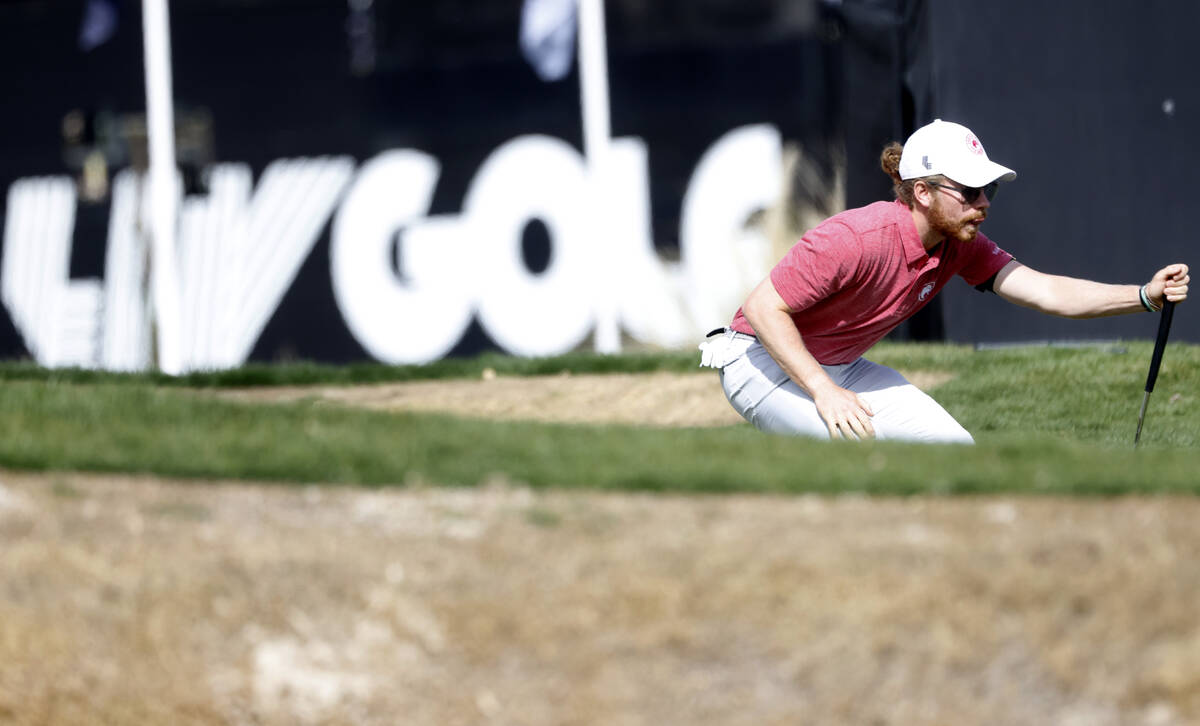 Kieran Vincent of team Legion XIII surveys the green on the 16th during the second round of LIV ...