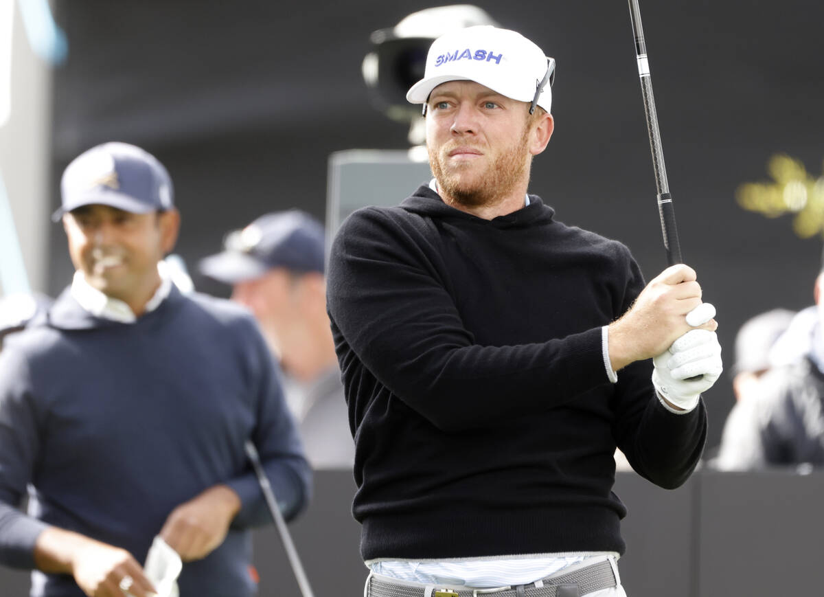 Talor Gooch of team Smash GC watches his tee drive during the second round of LIV Golf Las Vega ...