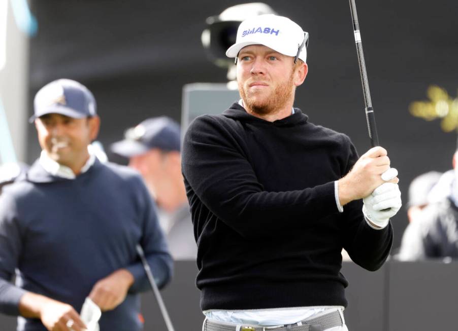 Talor Gooch of team Smash GC watches his tee drive during the second round of LIV Golf Las Vega ...