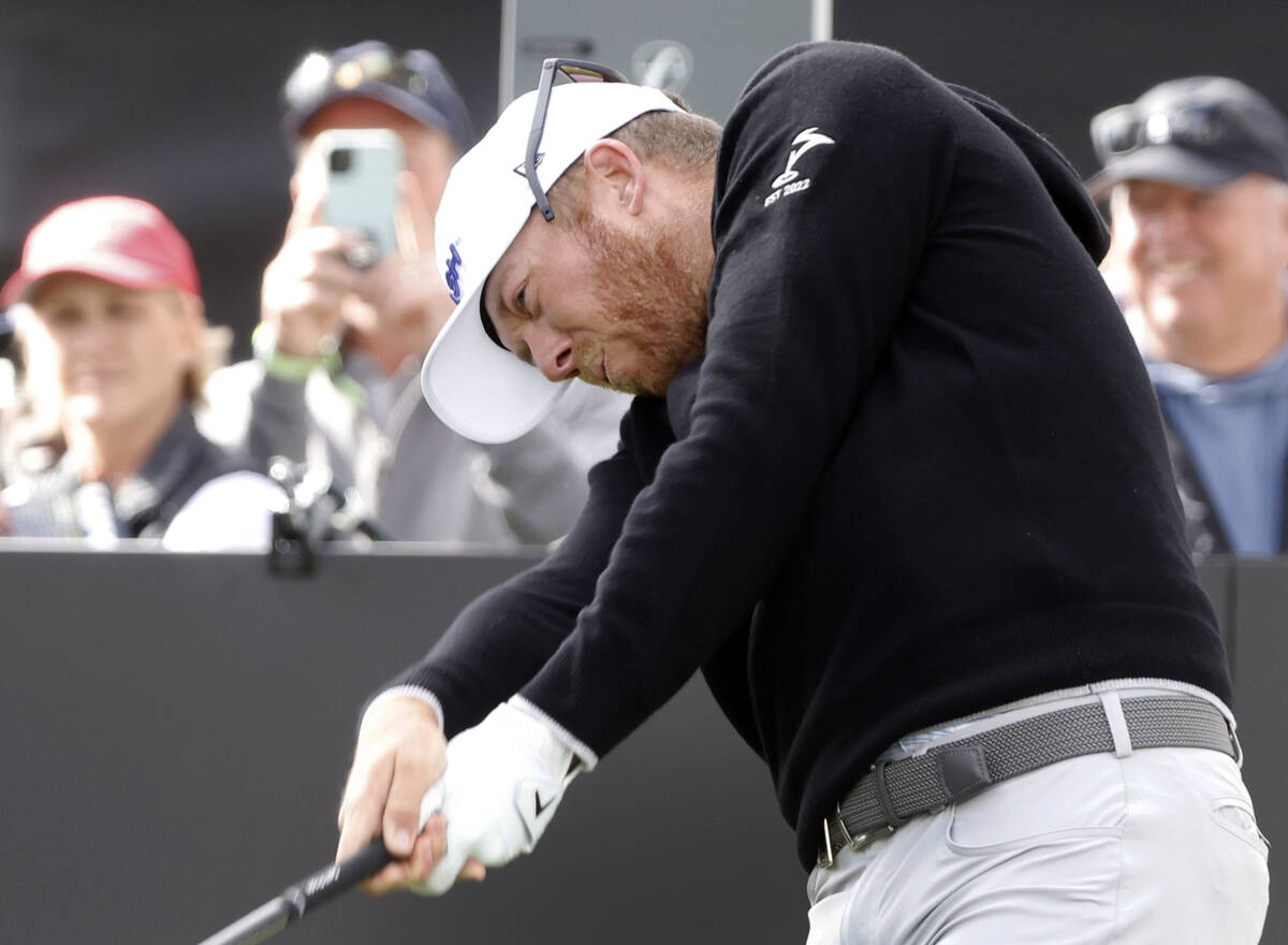 Talor Gooch of team Smash GC drives off the tee during the second round of LIV Golf Las Vegas t ...