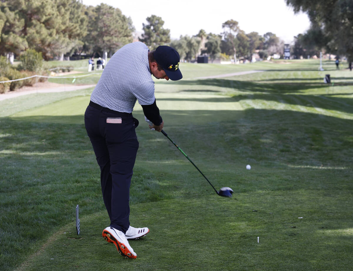 Lucas Herbert of team Ripper GC drives off the tee during the second round of LIV Golf Las Ve ...