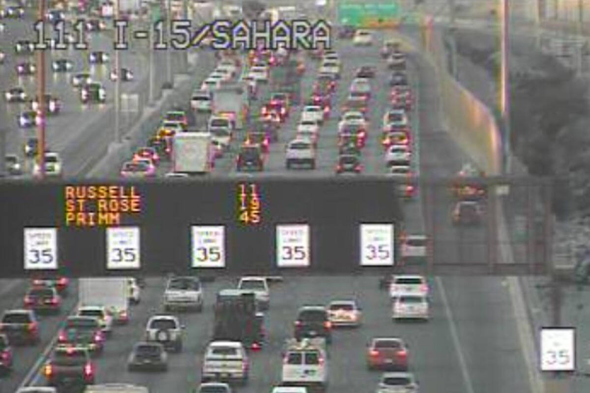 Traffic on southbound Interstate 15 at Sahara on Monday, Feb. 12, 2024 (Nevada Department of Tr ...