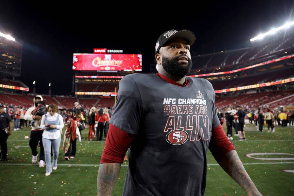 San Francisco 49ers offensive tackle Trent Williams (71) walks on the field after the NFC Champ ...