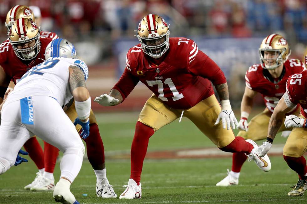 San Francisco 49ers offensive tackle Trent Williams (71) blocks during the NFC Championship NFL ...