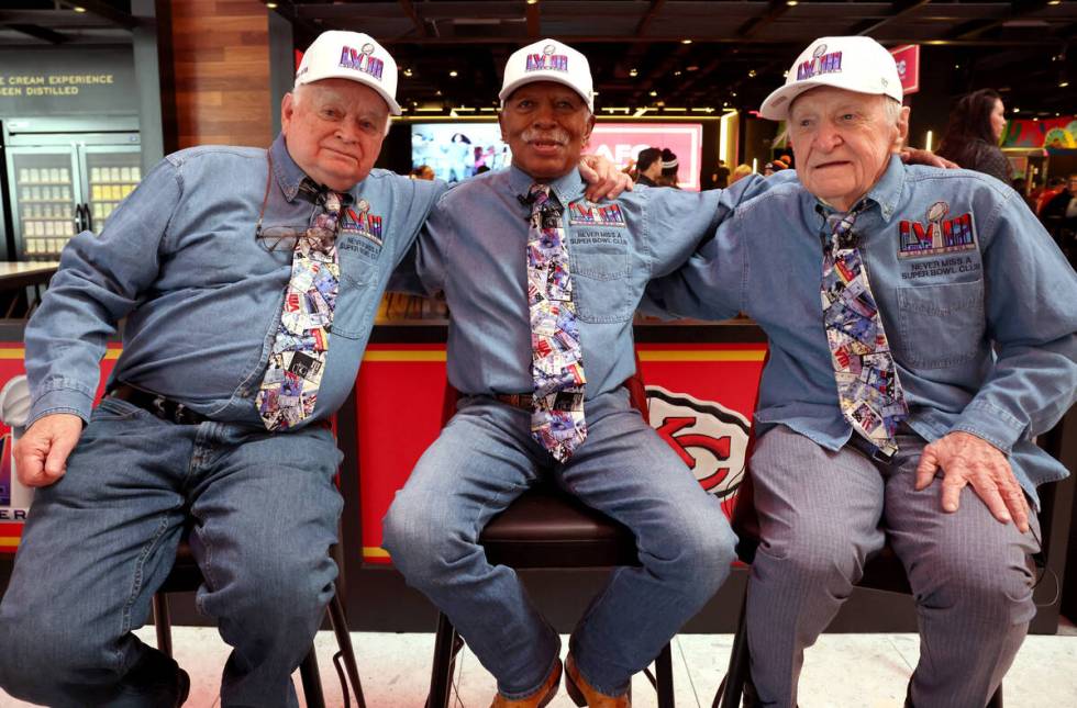 Members of the Never Miss a Super Bowl Club, from left, Don Crisman, 87, Gregory Eaton, 84, and ...