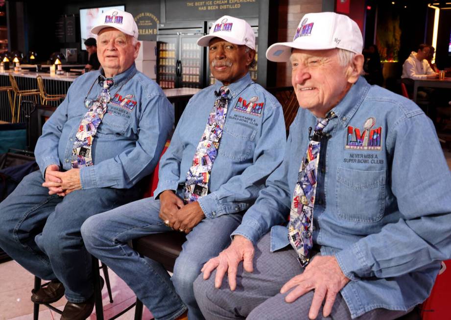 Members of the Never Miss a Super Bowl Club, from left, Don Crisman, 87, Gregory Eaton, 84, and ...