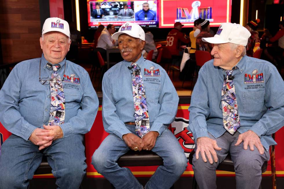 Members of the Never Miss a Super Bowl Club, from left, Don Crisman, 87, Gregory Eaton, 84, and ...