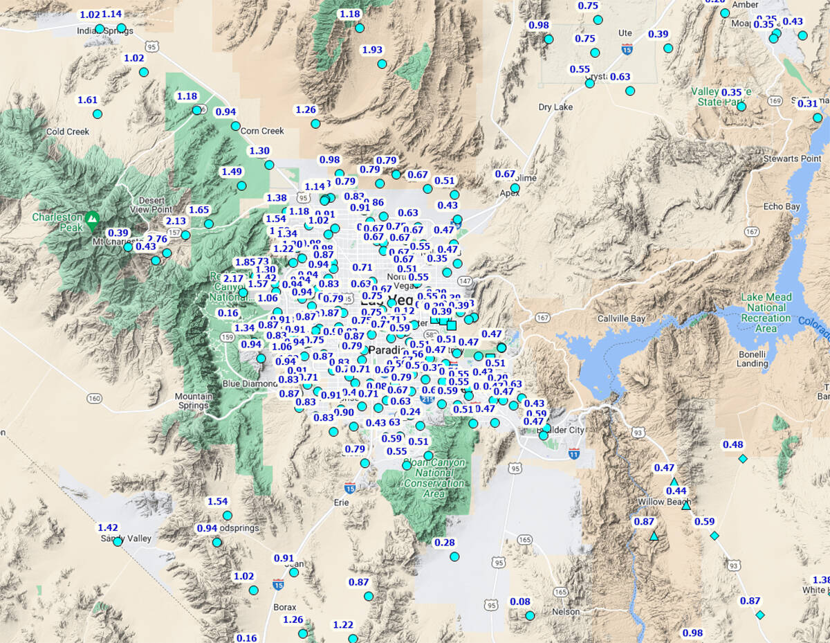Weekly rainfall totals ending at 4:55 p.m. Friday, Feb. 9, 2024, across the Las Vegas regional. ...