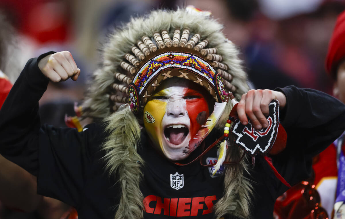 A Kansas City Chiefs fans reacts during the second half of Super Bowl 58 against the San Franci ...