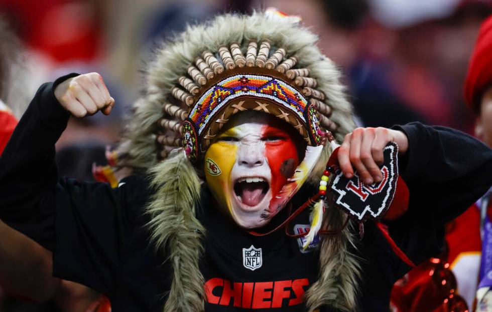 A Kansas City Chiefs fans reacts during the second half of Super Bowl 58 against the San Franci ...