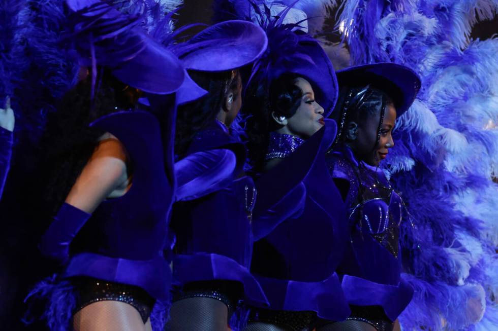 Dancers perform during halftime of Super Bowl 58 Sunday, February 11, 2024, at Allegiant Stadi ...