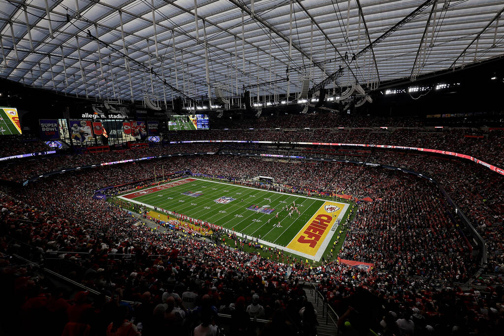 Gameplay during the first half of the NFL Super Bowl 58 football game Sunday, Feb. 11, 2024, in ...