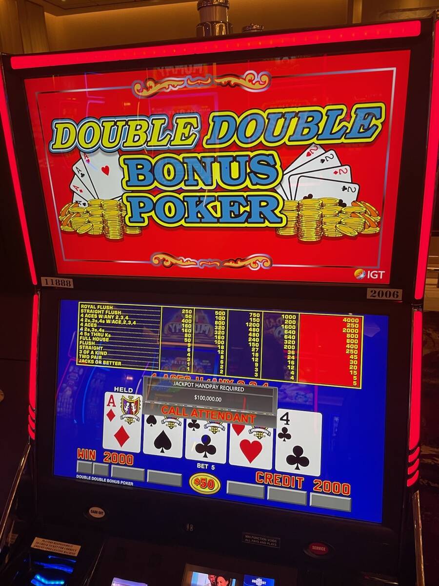 While wagering $250 per hand, a local player hits four aces with a kicker on Double Double Bonu ...