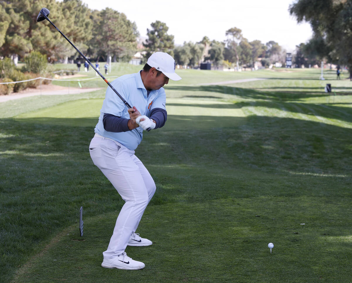Kevin Na of team Iron Heads GC drives off the tee during the second round of LIV Golf Las ...
