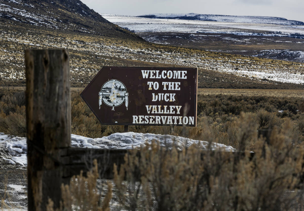 Welcome sign for the Duck Valley Indian Reservation in Owyhee, Nevada. (L.E. Baskow/Las Vegas R ...