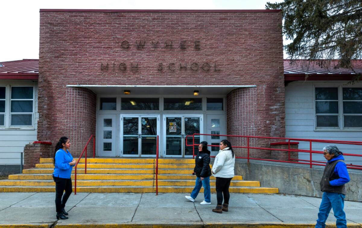 Owyhee Combined School Assistant Principal Lynn Manning John, left, gives a tour of the campus ...