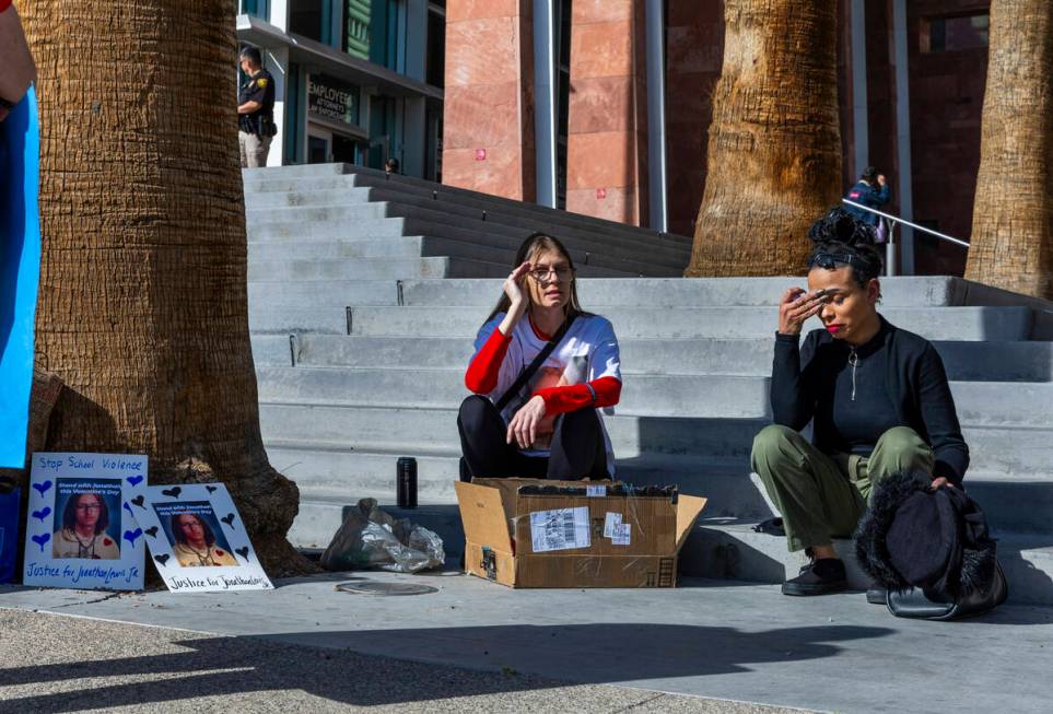 Mellissa Ready, left, mother of Jonathan Lewis, killed in a beating near Rancho High School, sp ...