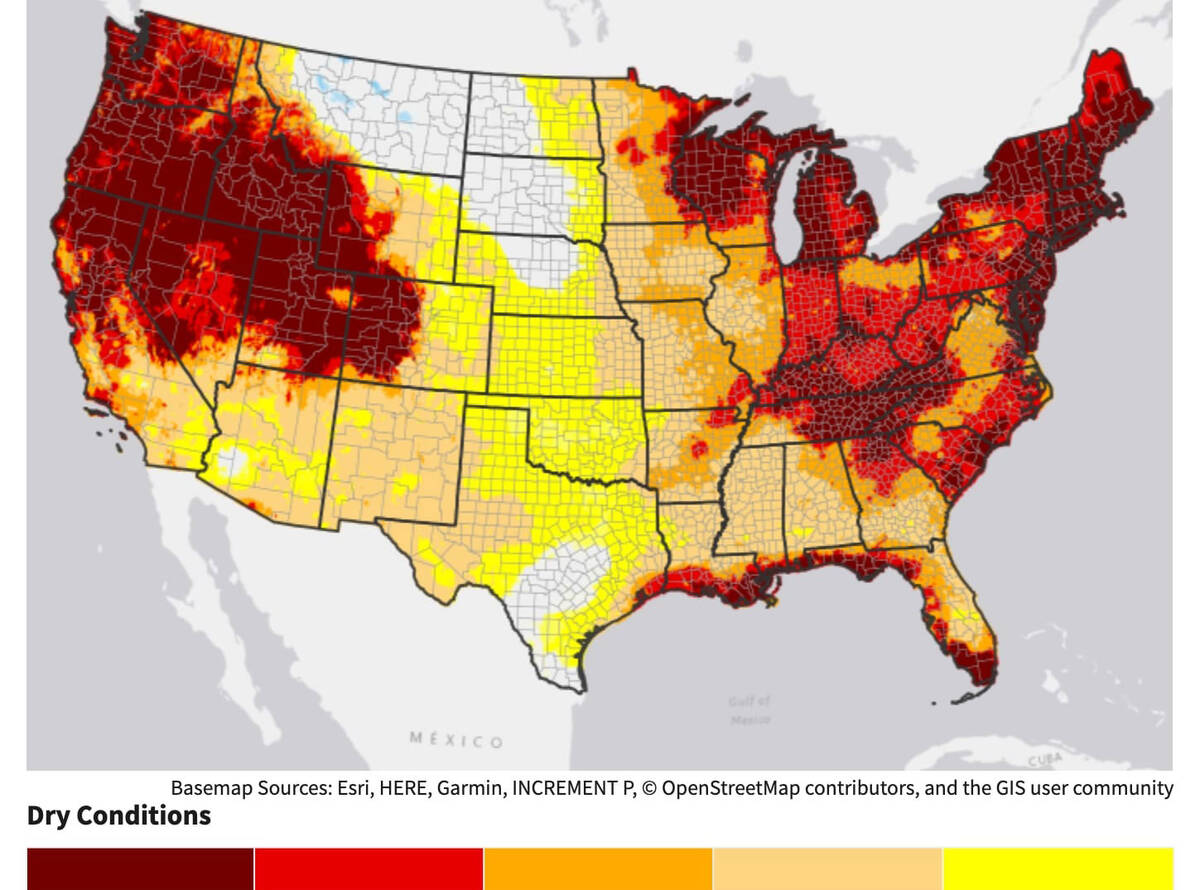 A map shows evaporative demand for the country over the next four weeks, based on estimates fro ...