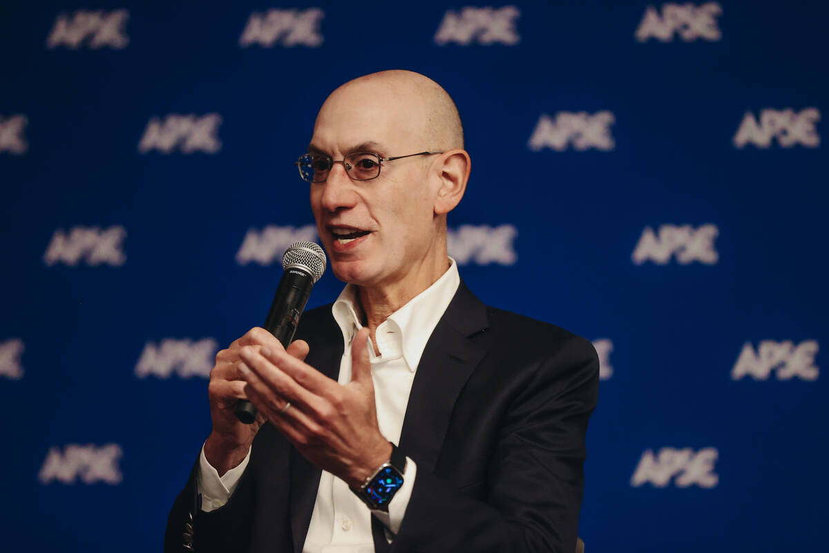 NBA Commissioner Adam Silver speaks to attendees at the Associated Press Sports Editors Summer ...