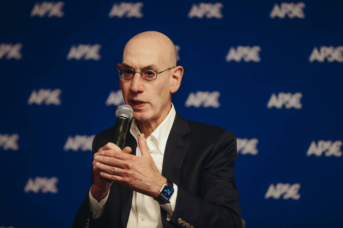 NBA Commissioner Adam Silver speaks to attendees at the Associated Press Sports Editors Summer ...