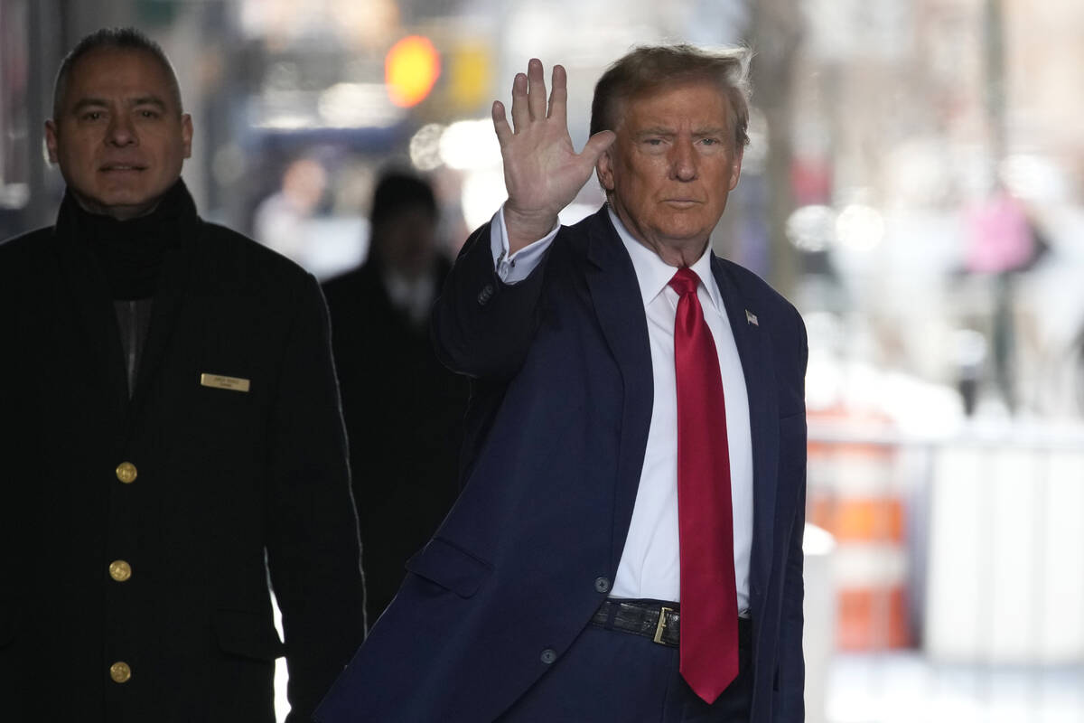 Former President Donald Trump leaves Trump Tower in New York on Thursday, Feb. 15, 2024. Trump ...