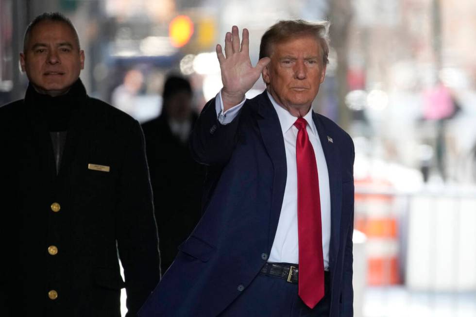 Former President Donald Trump leaves Trump Tower in New York on Thursday, Feb. 15, 2024. Trump ...