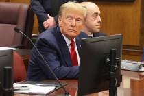 Donald Trump awaits the start of a hearing in New York City Criminal Court, Thursday, February ...