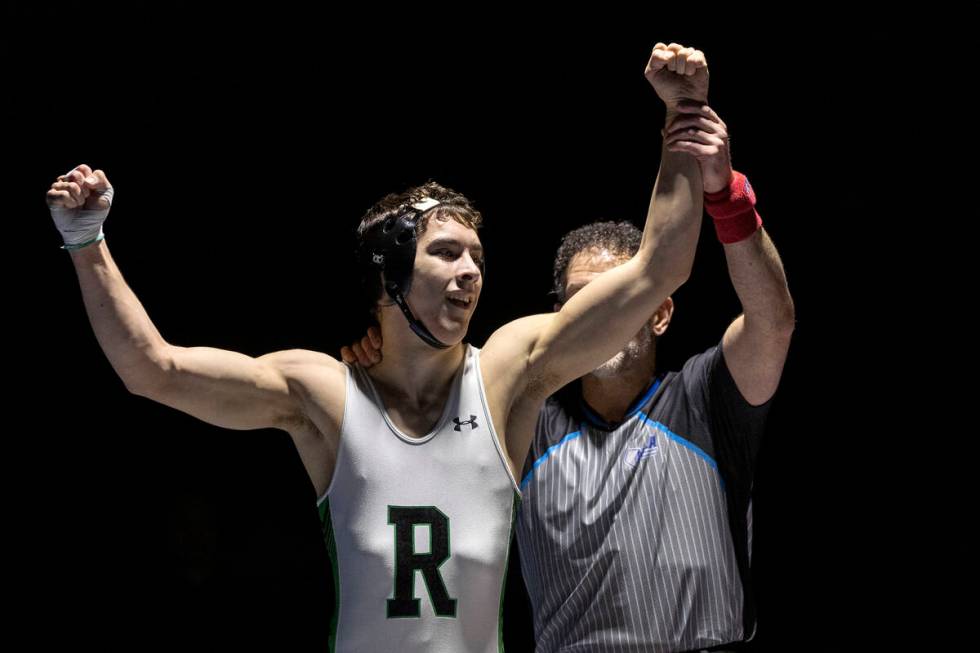 Rancho’s Cesar Camacho cheers after beating Bishop Gorman’s Daniel Bostonian in a ...