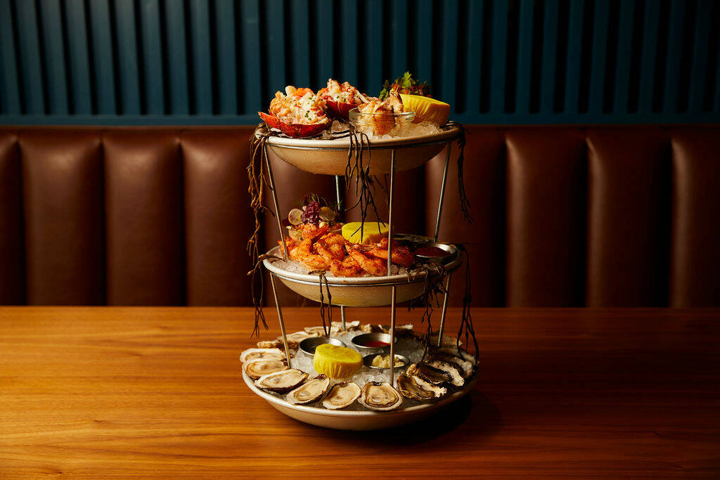 A seafood tower from Rare Society steakhouse, which is planned to open in late 2024 at the UnCo ...