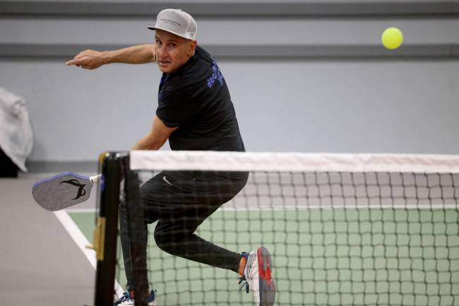 Phil Wexler, 58, of Miami plays at Vegas Indoor Pickleball. (K.M. Cannon/Las Vegas Review-Journal)